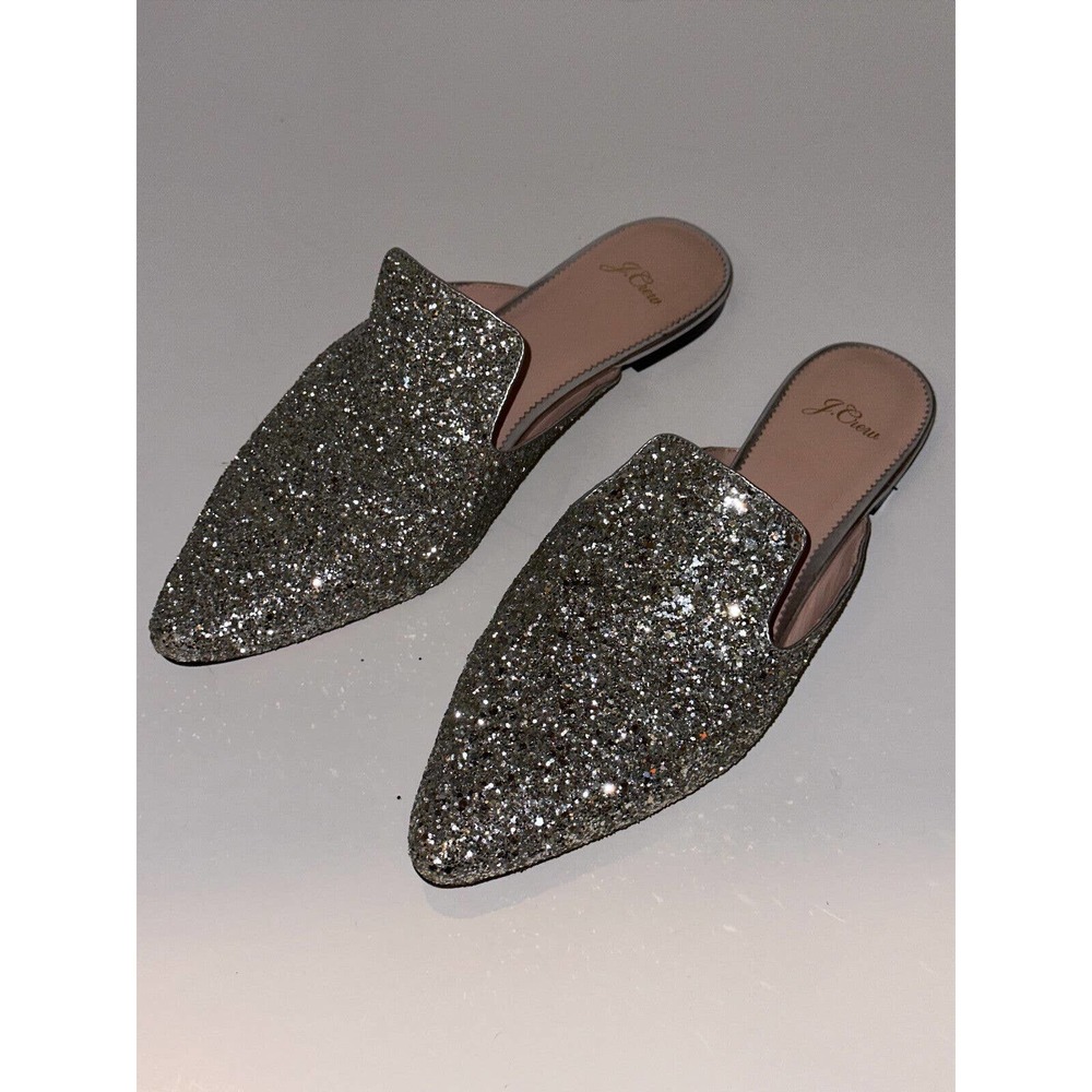 J. Crew Pointy Toe Mule In Silver Glitter Sparkle Slides Women's Size 10 K0036 - Picture 2 of 14